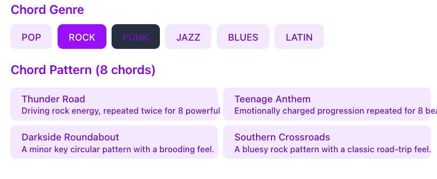 Chord pattern selection interface