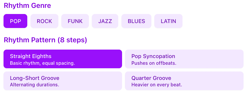 Rhythm pattern selection interface
